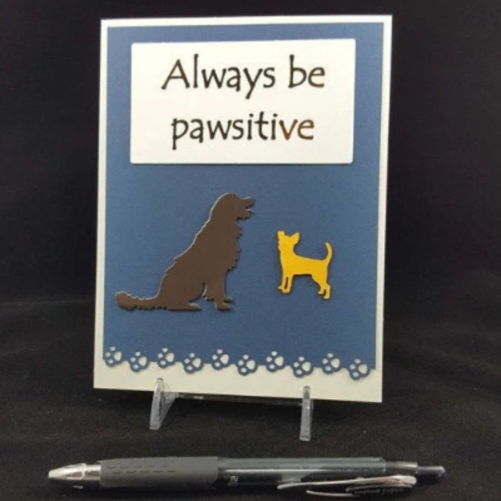 Pawsitive Note Card w/Envelope, "Always‎ be Pawsitive."  Ivory w/ Blue Note Card